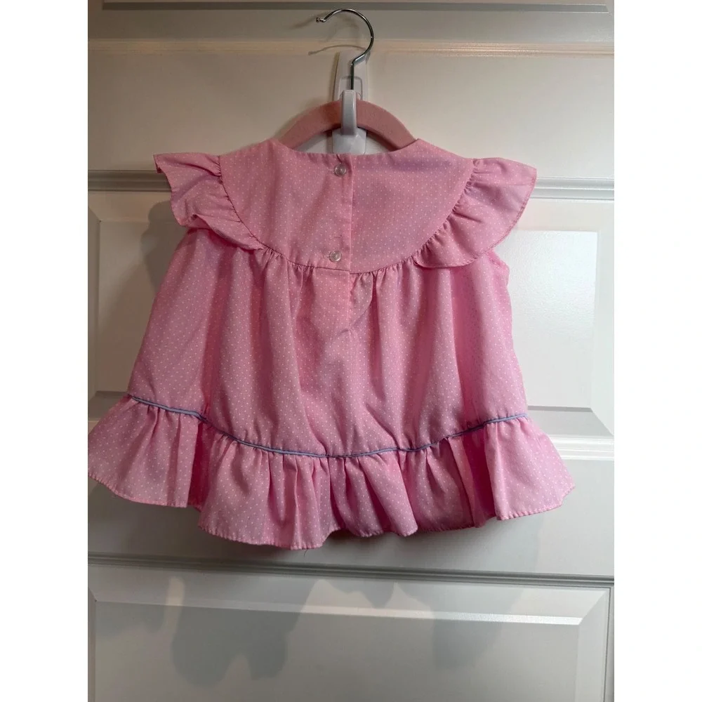 16.Color Kids Pink Polka Dot Embroidered Butterfly Ruffle Top Size 24 Months